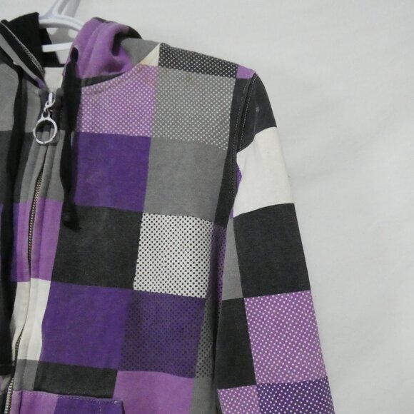 WEST FORTYNINE | medium | Checkered Hoodie With Zip - Hood - Thumbholes *stains - Picture 6 of 16